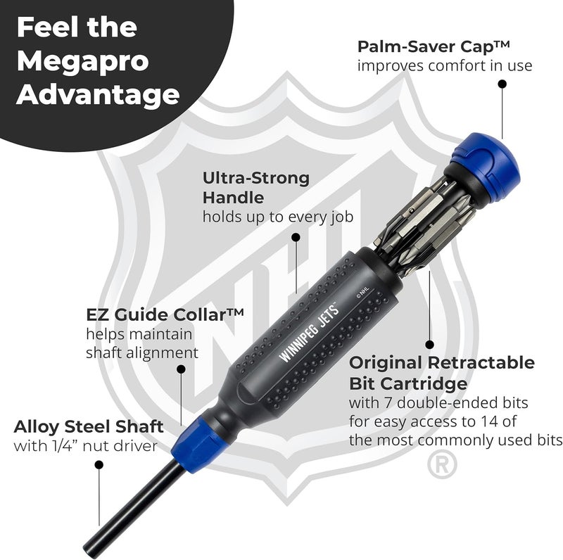 Megapro ® NHL® Team Edition Multi-bit Screwdriver | Officially Licensed NHL® Gear | Durable, Ergonomic, Pro-Grade Screwdriver (Winnipeg Jets™) - Image 4